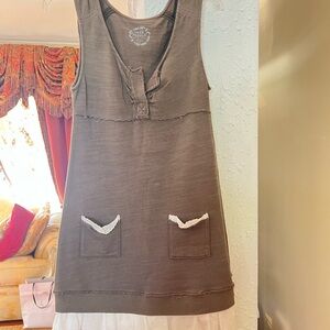 Free people army green dress with white eye tit trim